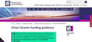 Innovate UK Smart Grants for innovative UK startup businesses
